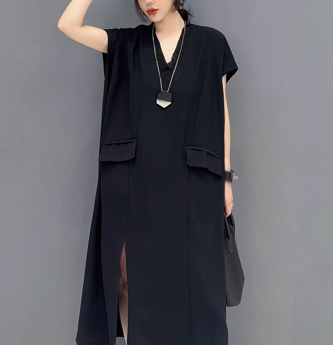 Vネックシンプルマキシ丈スリムワンピース ON0495 | Style