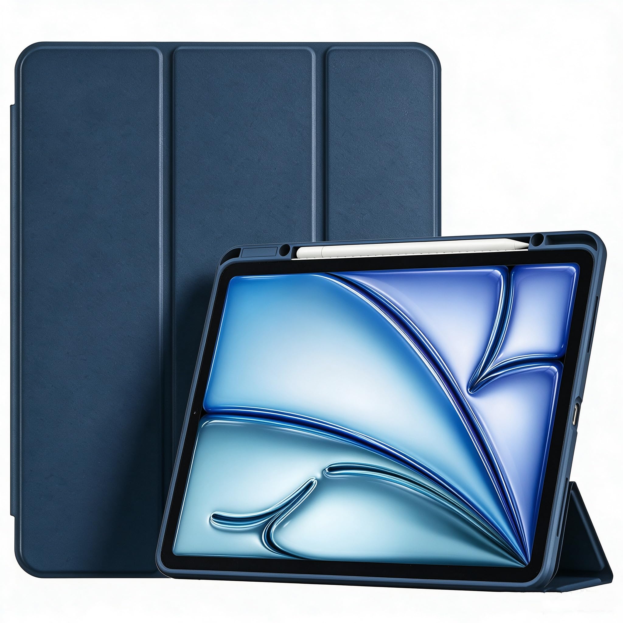 ProCase iPad Air 13インチケース M4/M3/M2 ペンホルダー付き -ダークブルー