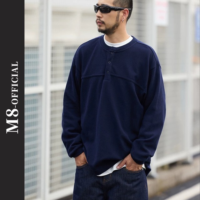 navy henley pullover M0378