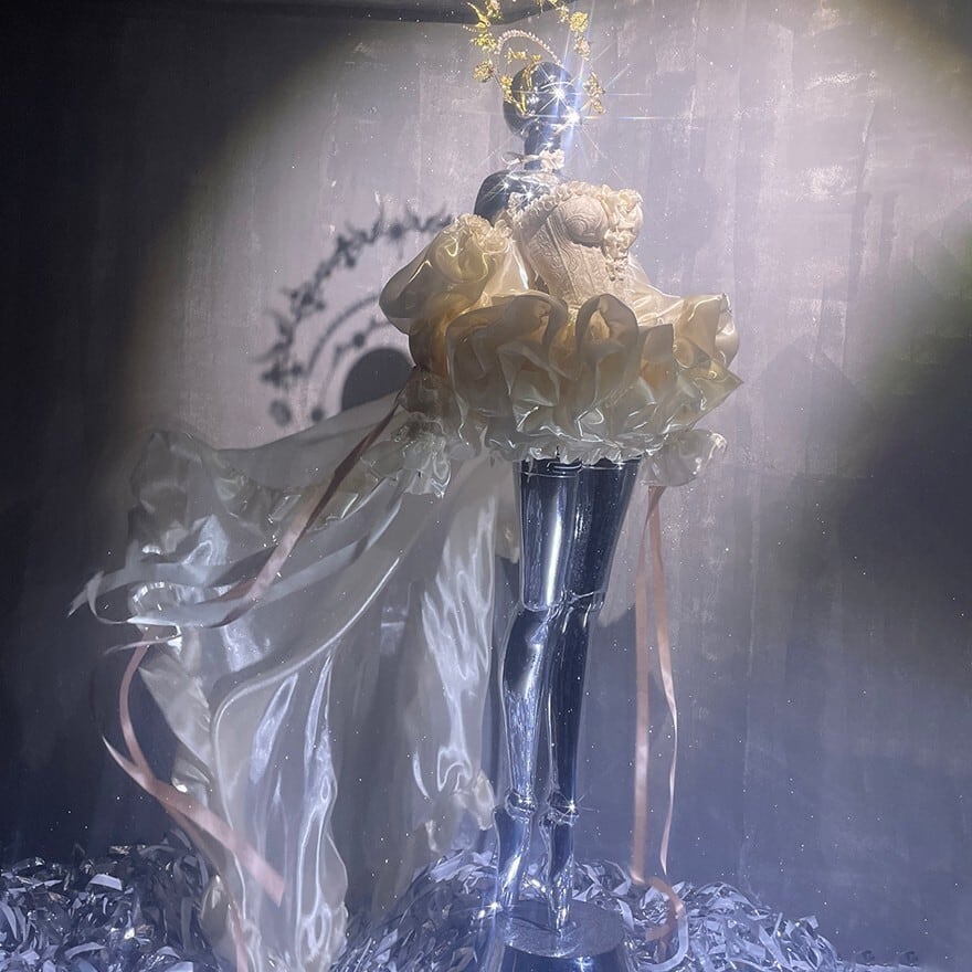 ロリィタドレス プリンセスドレス ゴールド オフショルダー コンカフェ ロングテール パーティ衣装 イベント