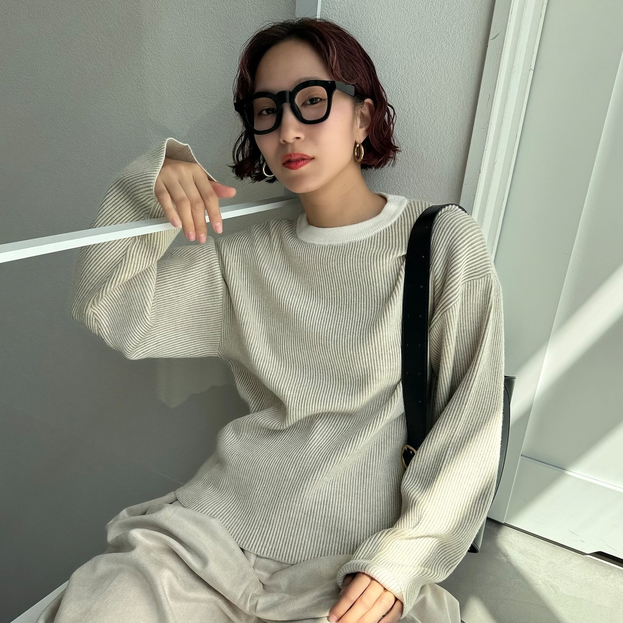 リバーシブルダブルカラーリブニットPO/エクリュ