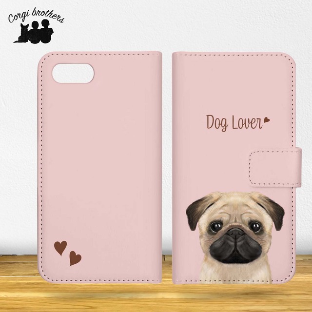 【 パグ 水彩画風 毛色2色 】　手帳 スマホケース 犬 うちの子 iPhone & Android