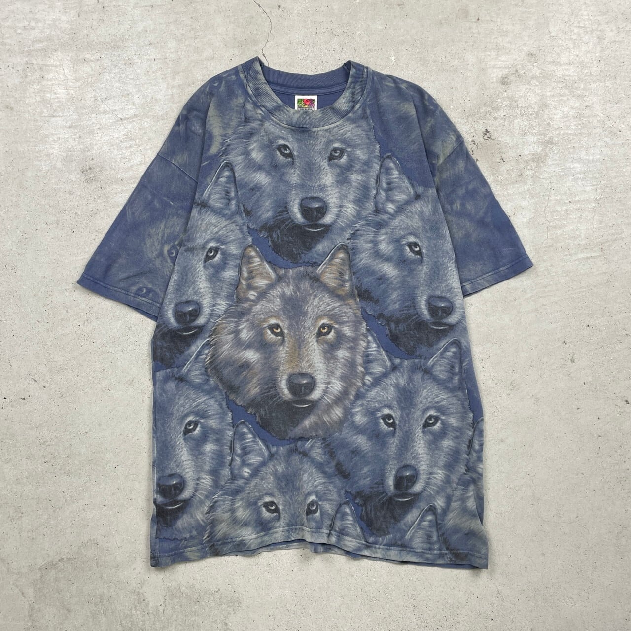 オオカミ 狼 オールオーバープリントTシャツ アニマル メンズL 古着