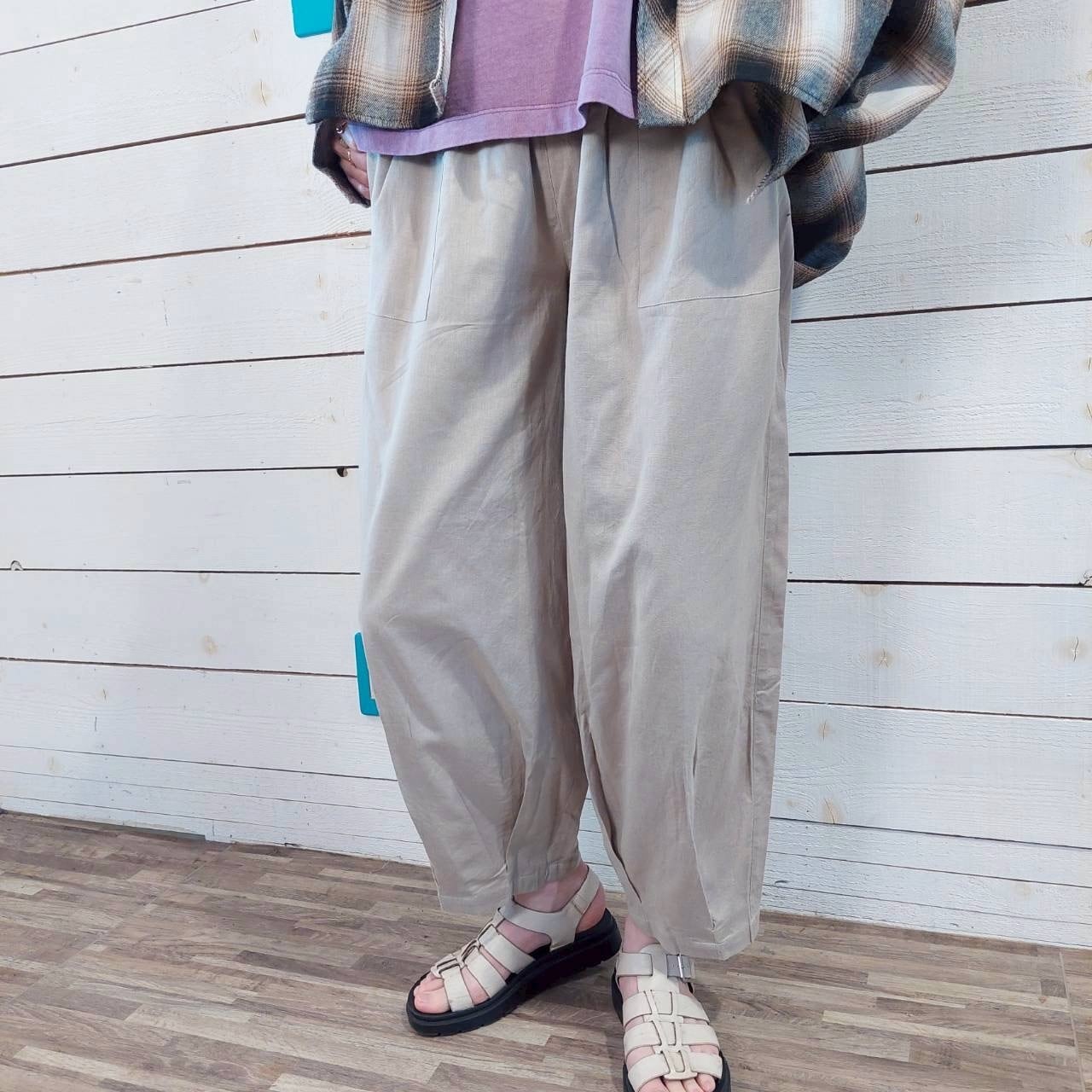 『People's』0883  コットンフレックスバルーンパンツ　フリーサイズ　ウエストゴム