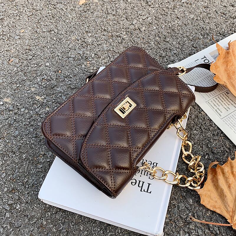 チェーン オータムウィンタースタンダードレッド レトロ 秋物 冬物 スクウェア メッセンジャーバッグ 手作りハンドバック42138664590