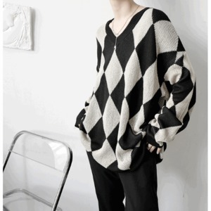 harlequin check design knit（ハーリンキンチェックデザインニット）-b1257