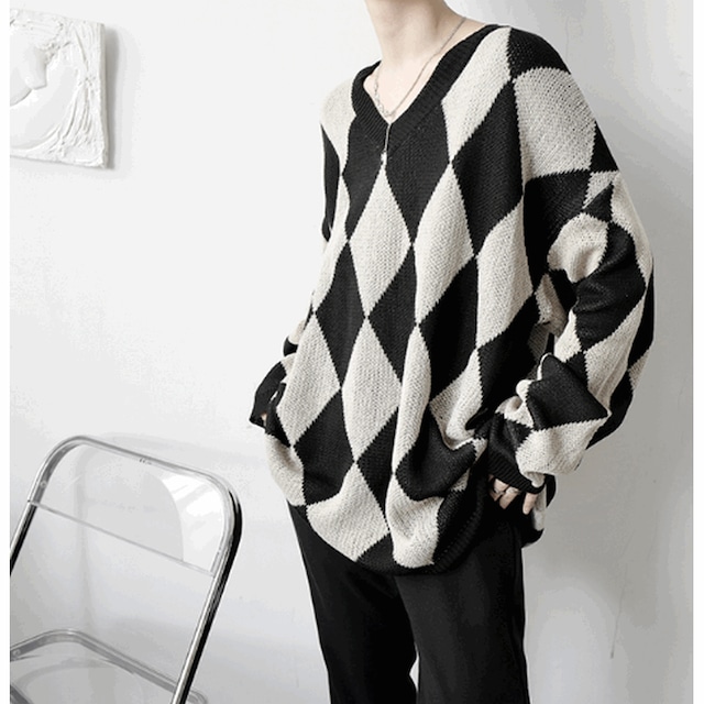 harlequin check design knit（ハーリンキンチェックデザインニット）-b1257