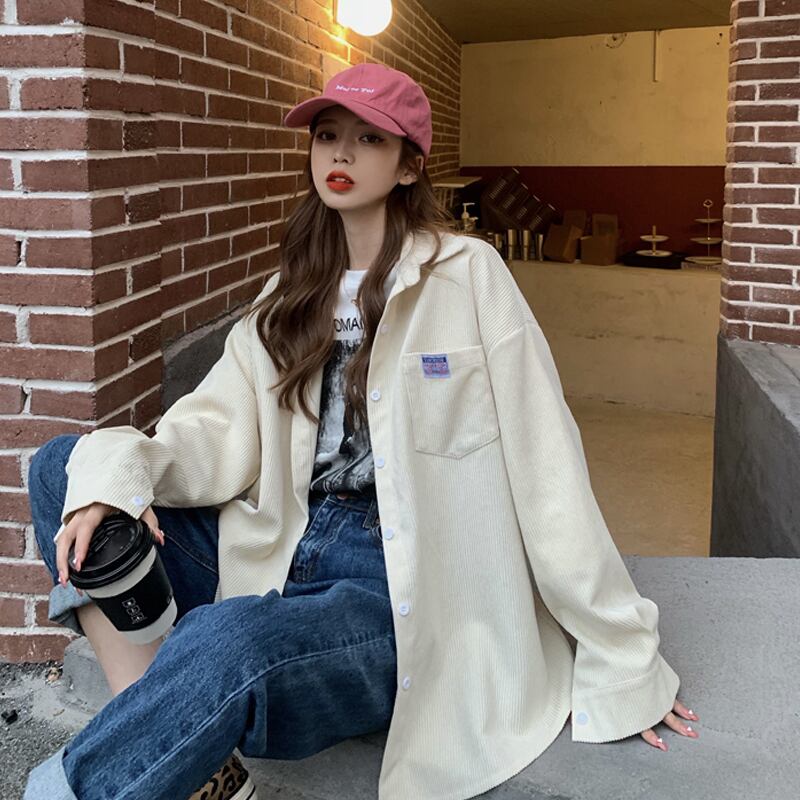 スプリングルーズコーデュロイシャツ ジャケット トップス ストリート 春物 試着室49697886663