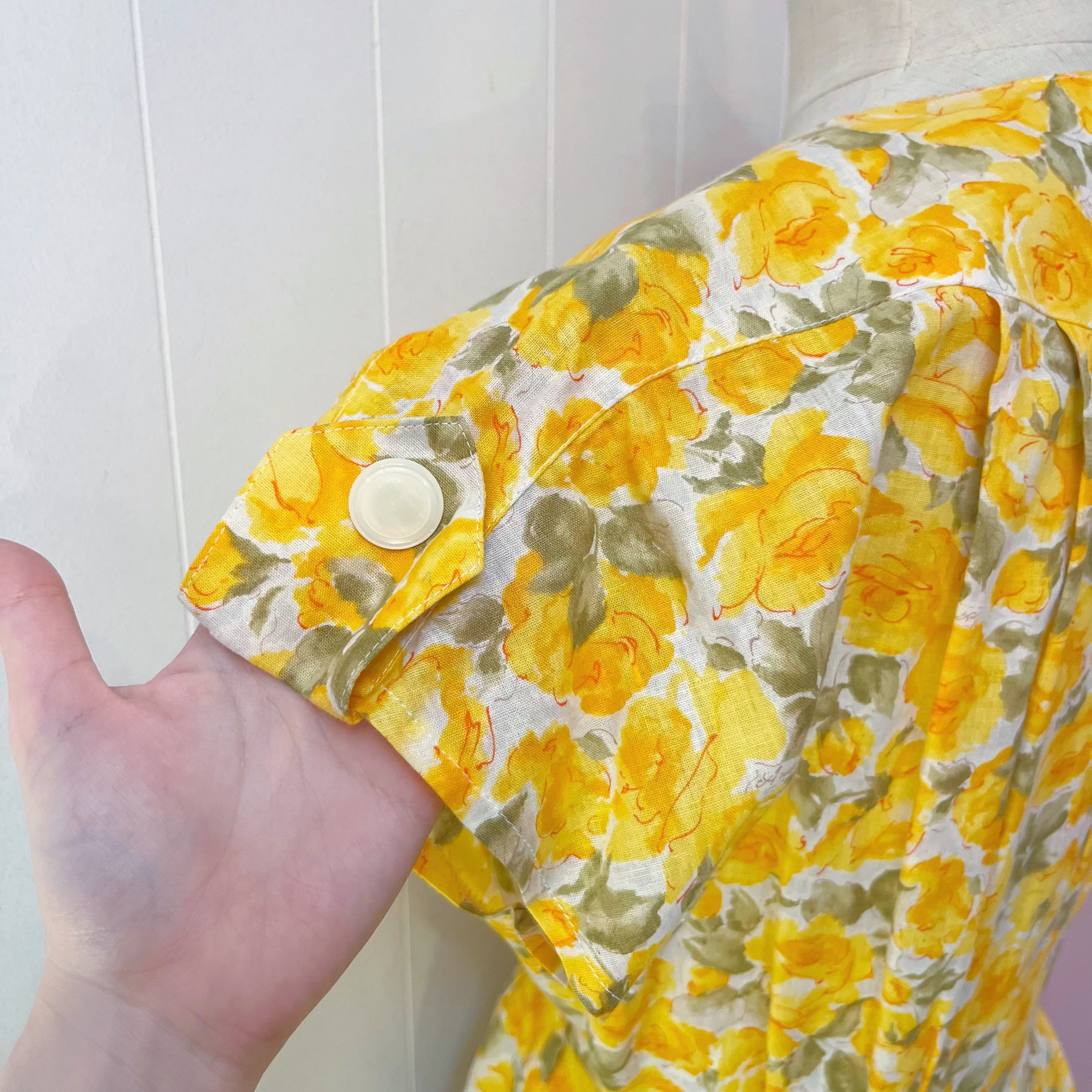 yellow rose white button one-piece