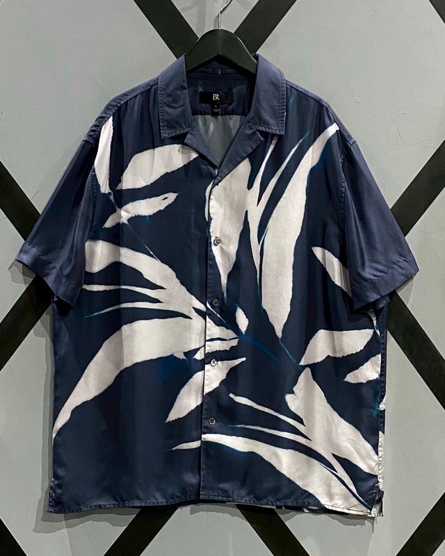 【X VINTAGE】Dyed Design Loose S/S Silk Open Collar Shirt