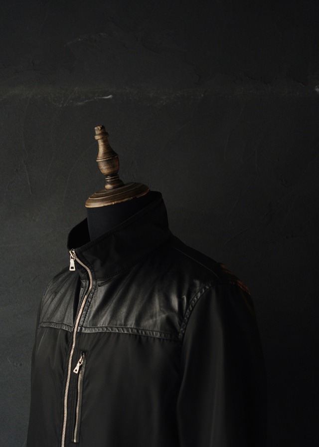 PRADA 2010 switching leather double zip nylon jacket