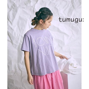 【tumugu:】ラフィ天竺　プリントTシャツ（BONNE NUIT)