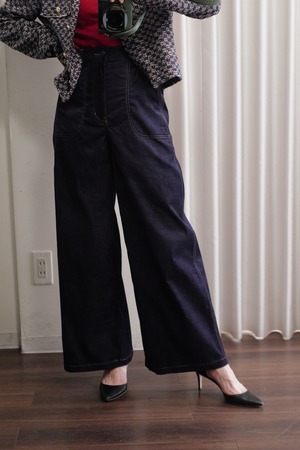 velvet denim wide pants navy
