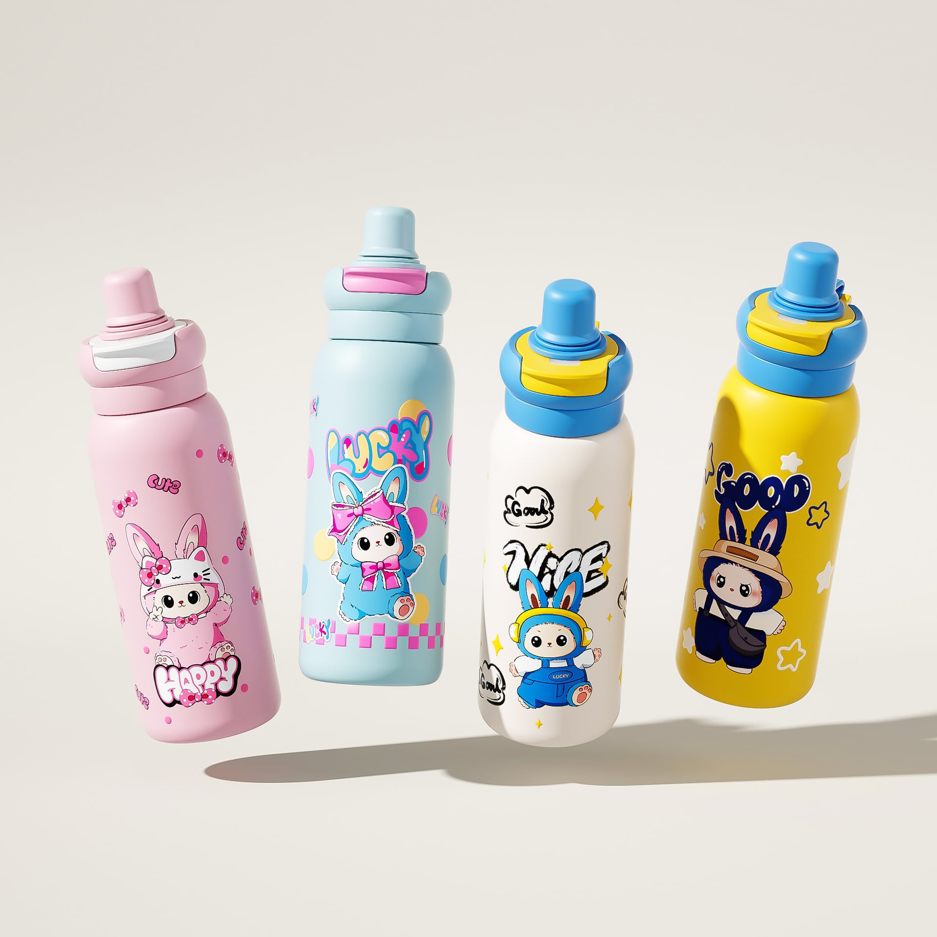 2WAY飲みできる！labubu ラブブ可愛い保温水筒 ステンレス製 スポーツ