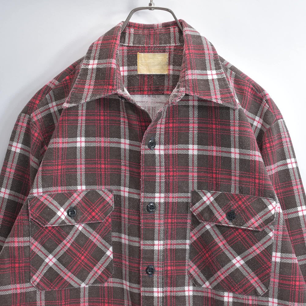 70s Vintage コットンフランネル プリントチェック ネルシャツ