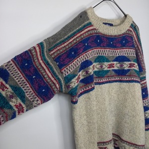 90s　ウールリッチ　ウールニット　セーター　フェアアイル　幾何学　グレー　L