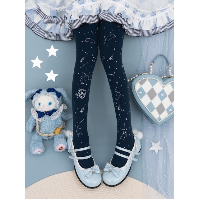 ゴスロリ ストッキング タイツ 星座モチーフ 箔プリント レッグウェア