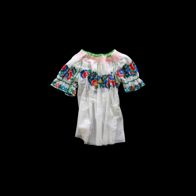 1970s Romanian Embroidery Tulle Beas-work Smog Blouse