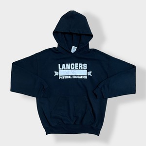 【GILDAN】LANCERS ロゴ プリント パーカー プルオーバー スウェット フーディー hoodie M ブラックランサーズ us古着