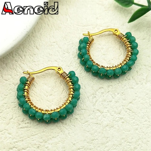 ピアス  クリスタル ステンレス ゴールド ビーズ フープ レディース スチール カラフル ファッション ゴールドプレート