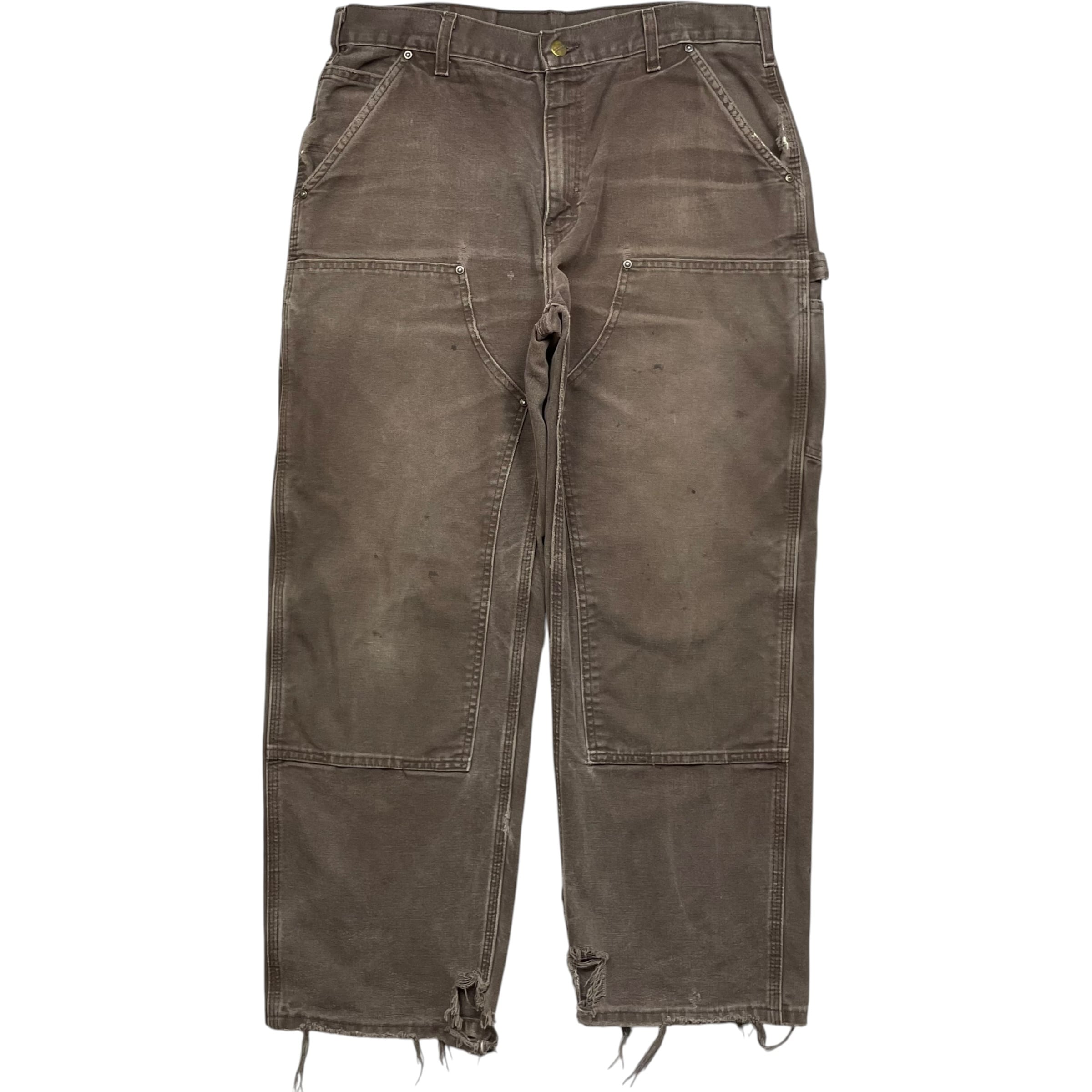 《実寸 W35 L28》 Carhartt カーハート ペインターパンツ ワークパンツ ダブルニー ダークブラウン フェード◎ ダメージ ペイント no.10345