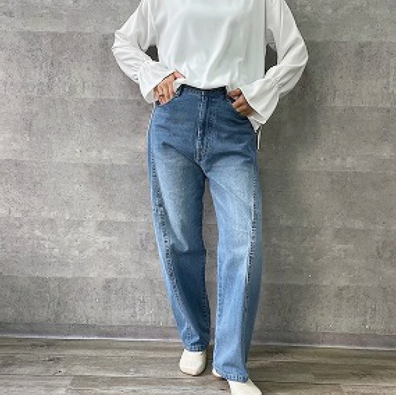 アンナケリー　Annakerry　　切り替えコクーンブルーデニムパンツ