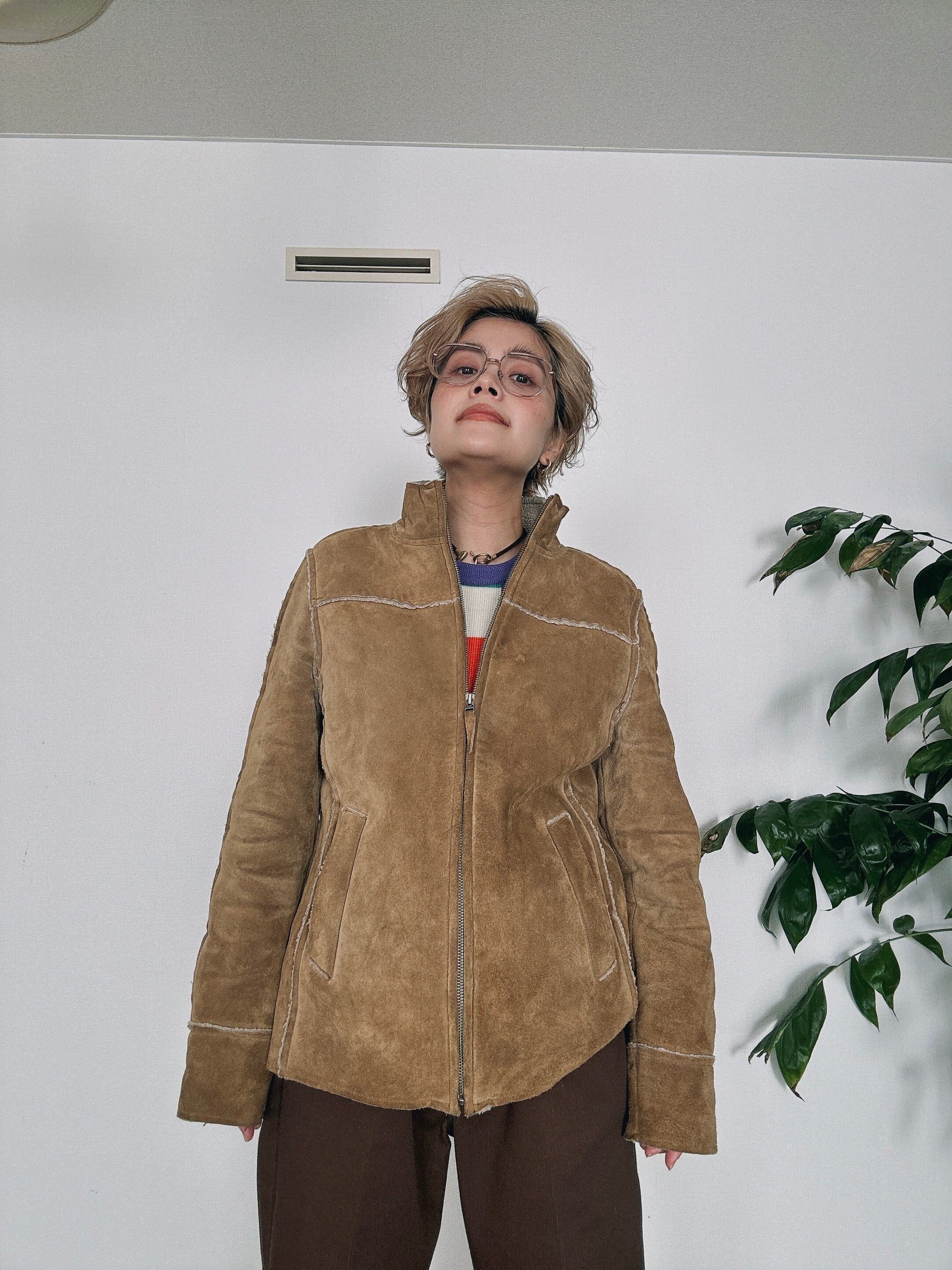 OT1003）OLD GAP suede leather stand collar boa jacket