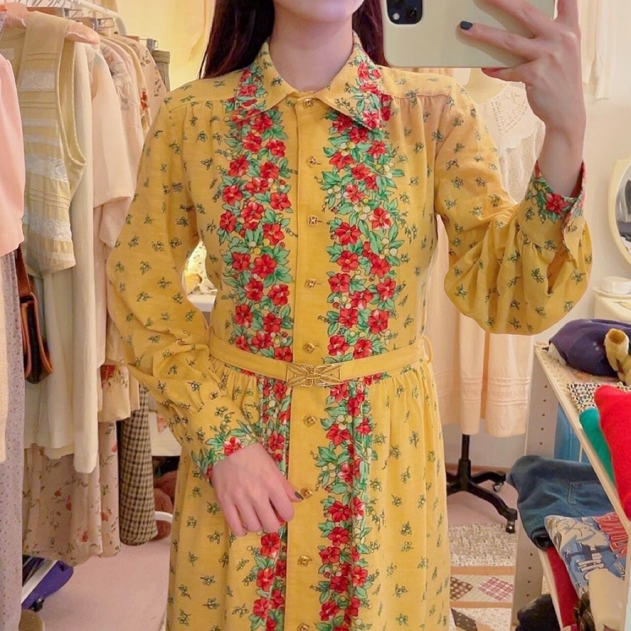 flower line yellow gather one-piece