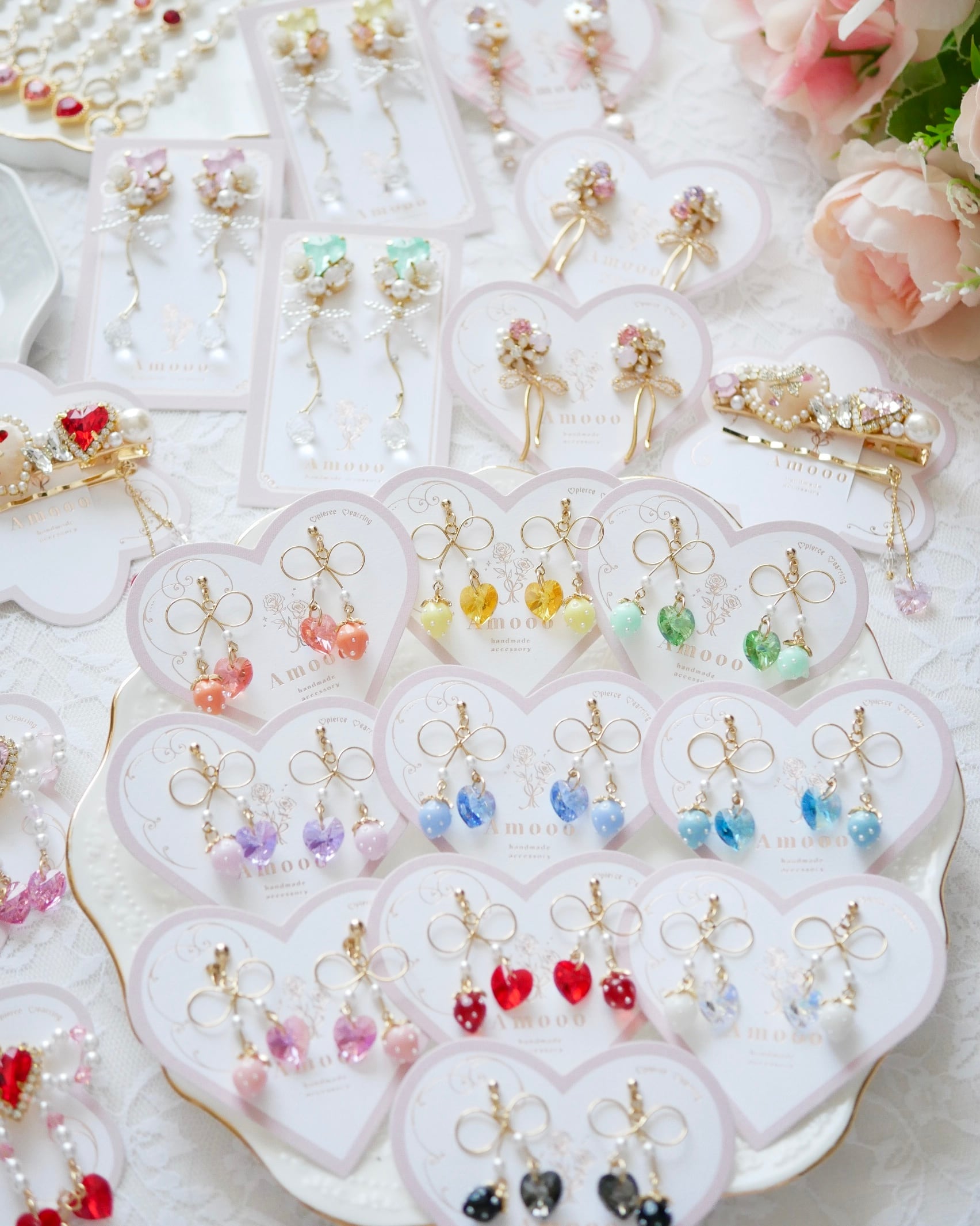 72 リボンストロベリーハートピアス/イヤリング | Amooo