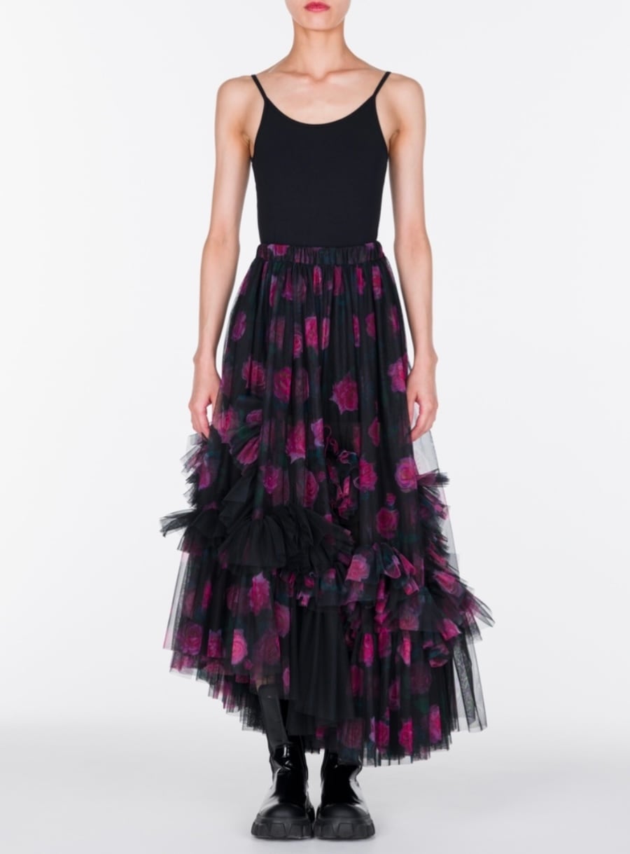 25SS】VIVIANO Tulle Ruffle Asymmetric Skirt(PRINT) VW-SS25-SK07