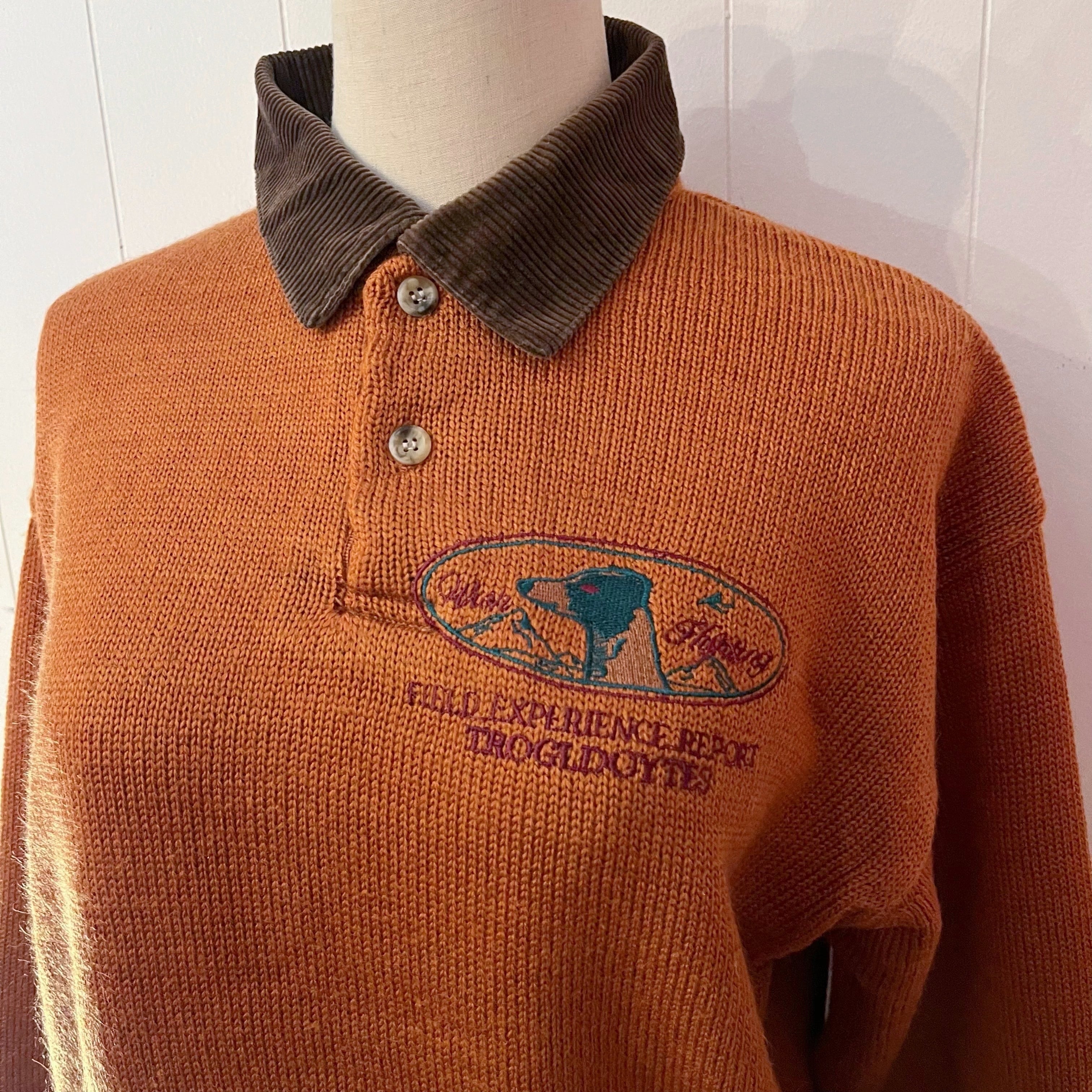 dog embroidery corduroy collar knit