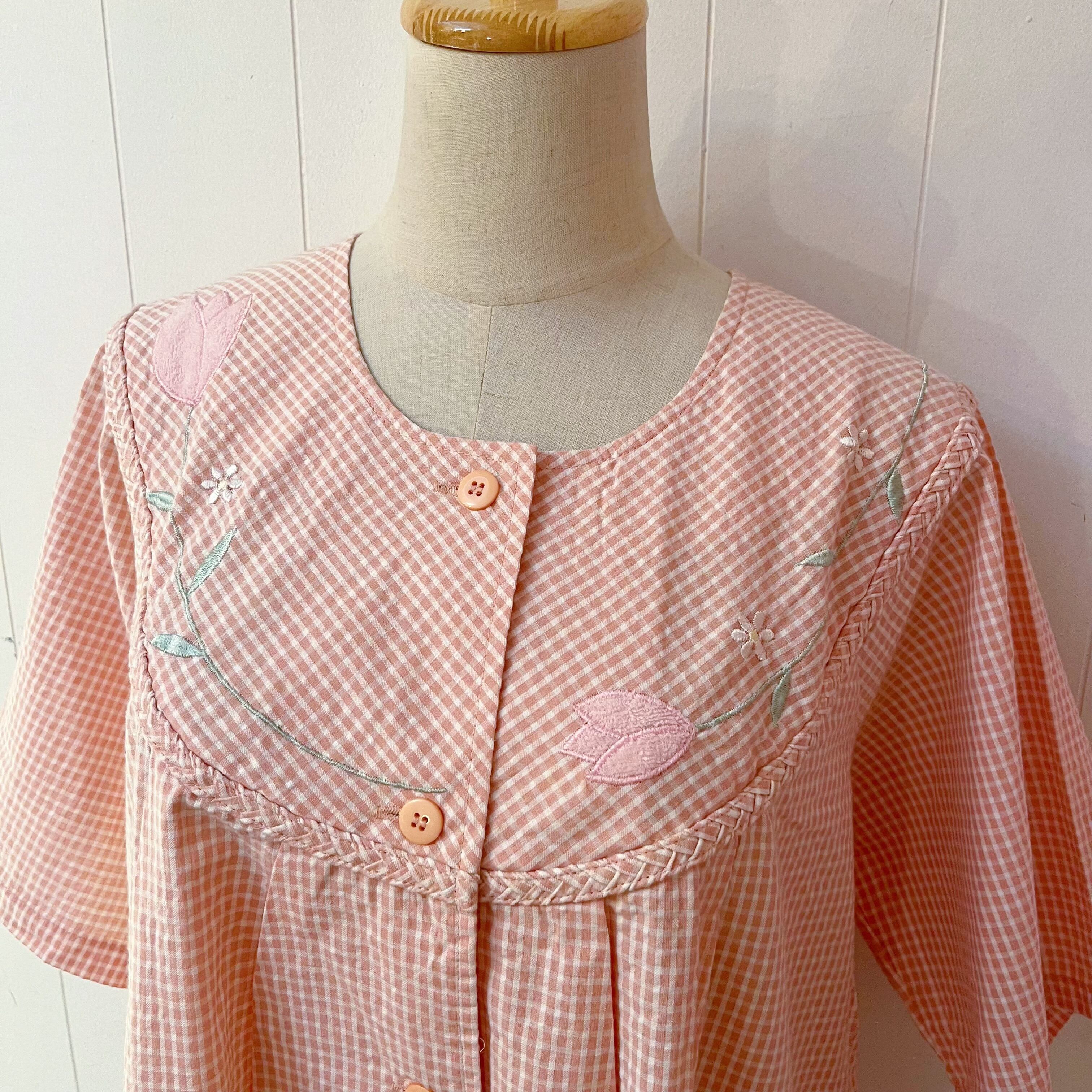 orange gingham check flower one-piece