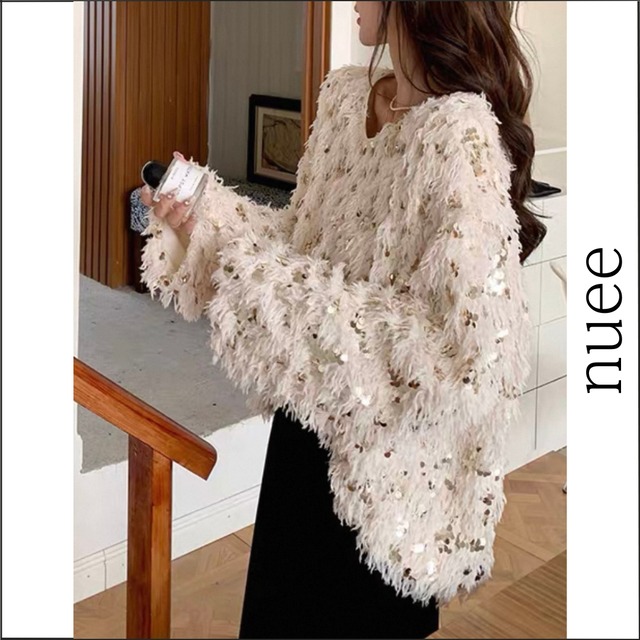 きらきらスパンコールフェザーニット　N00158