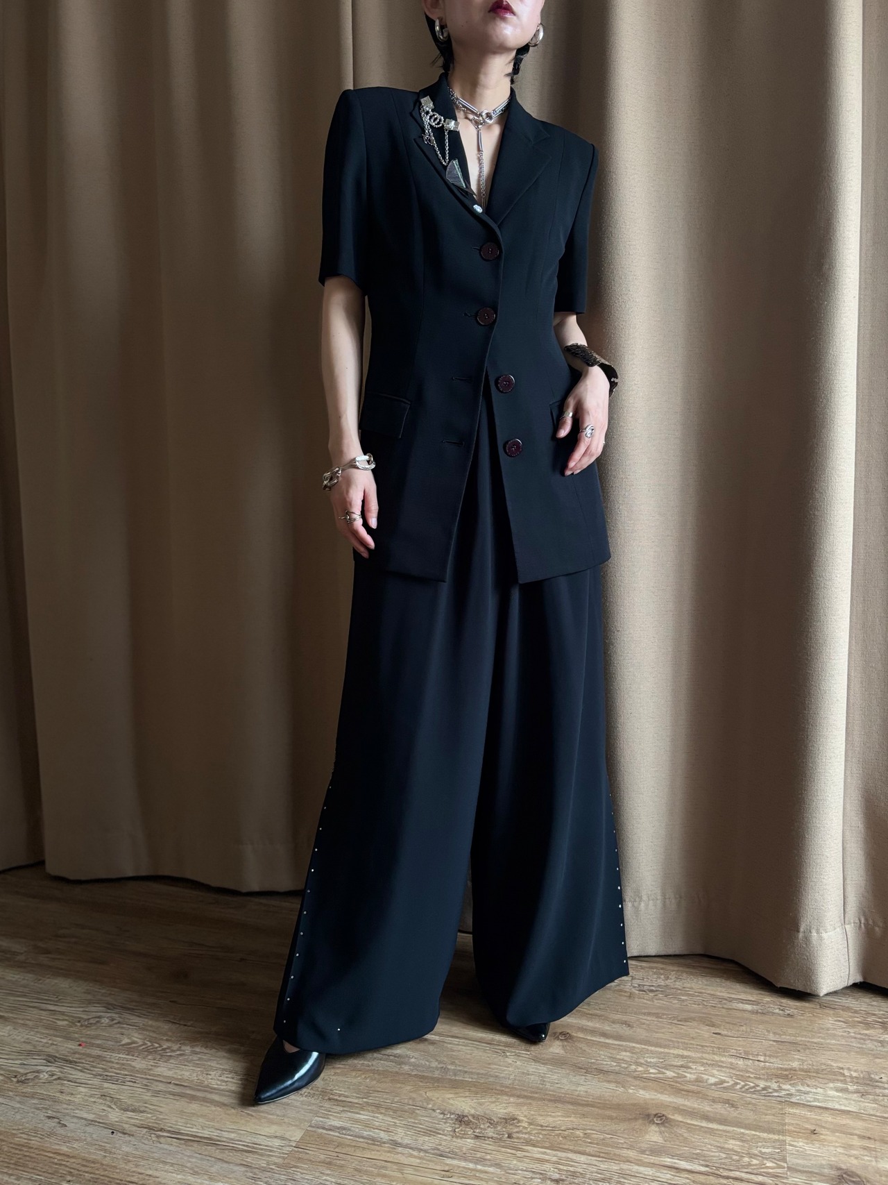 vintage brooch black summer jacket-5204-4