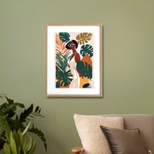 Reverie｜白いドレスの女性とボタニカルが調和する抽象モダンアートポスター｜北欧ナチュラルに最適｜額縁セット｜A4ポスター