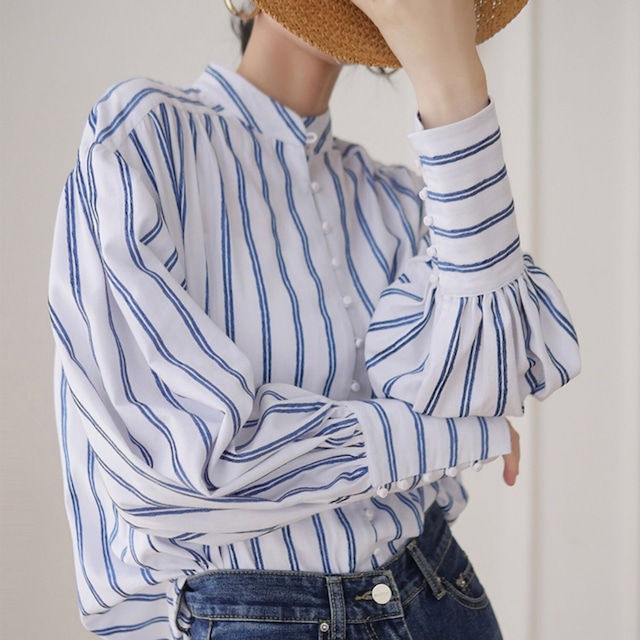 stand collar striped shirt　101870