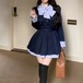 配色リボンウエストマークフレアワンピ ・78920