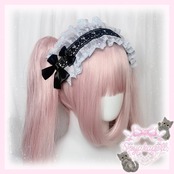 ♡【受注生産】No.10 薔薇刺繍＆黒基調 フリルレース ダブルリボンヘッドドレス black×purple ♡