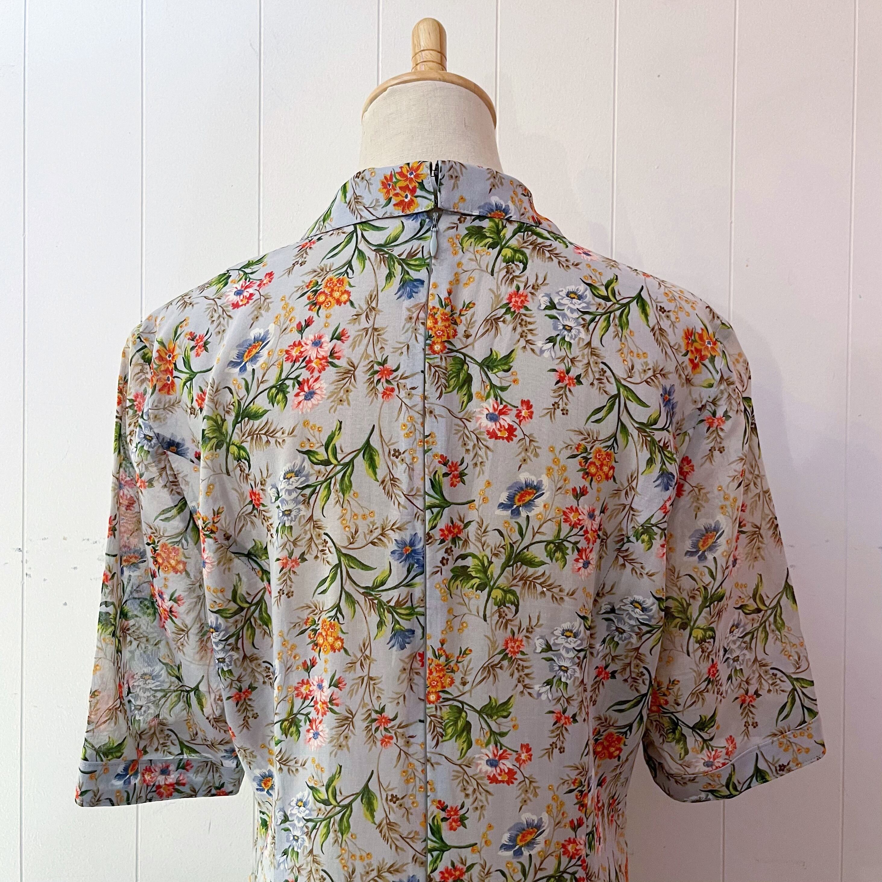 botanical flower light blue one-piece