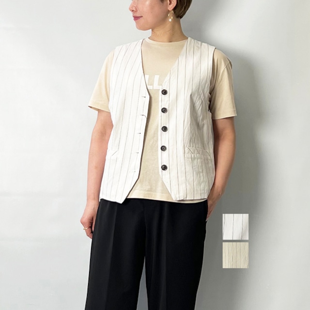 KAMILi カミリ COTTON LINEN STRIPE VEST 2401JK01 2024春夏新作【送料無料】