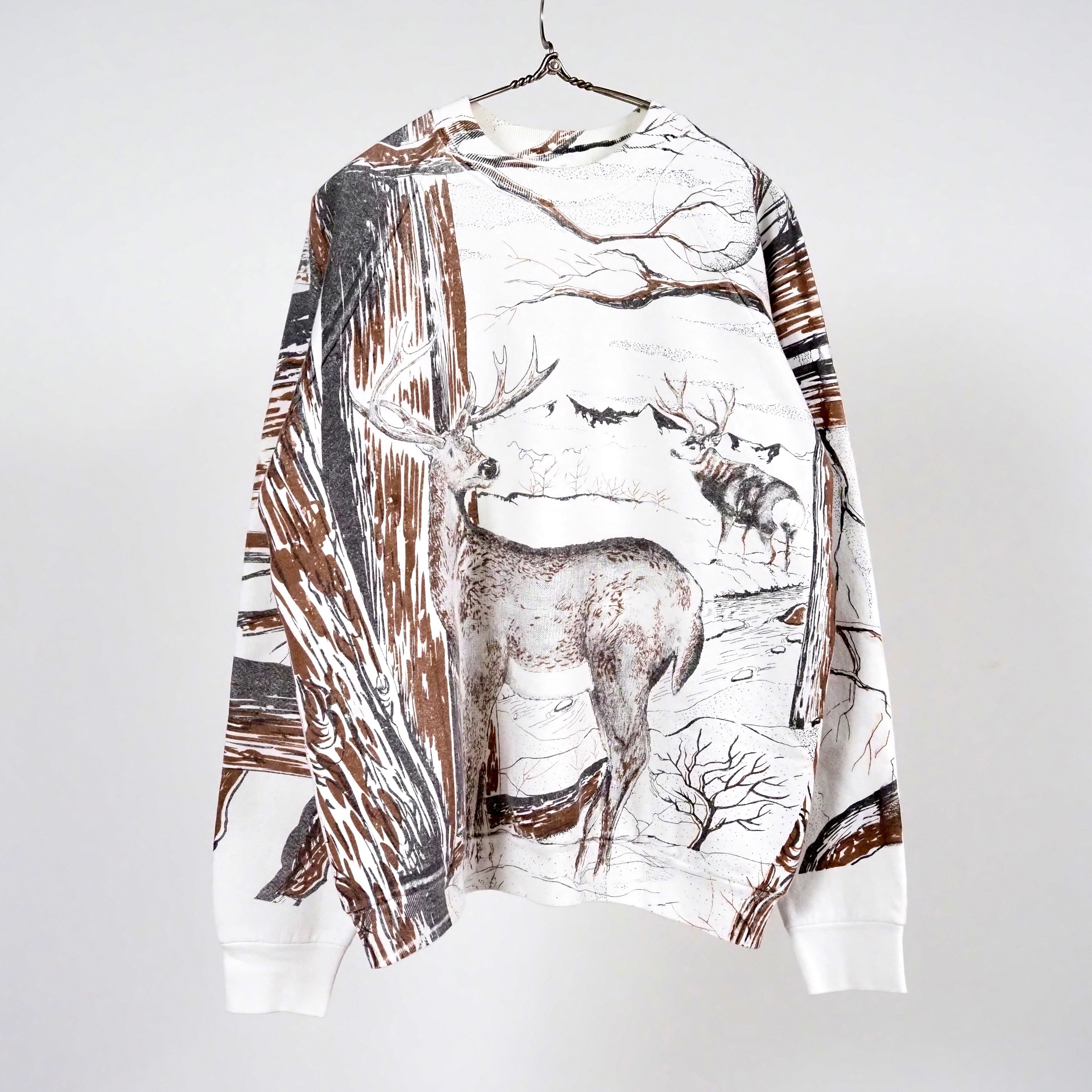 90s Allover Two Sided Print Deer Raglan Sweat XL オールオーバープリント 動物柄 スウェット