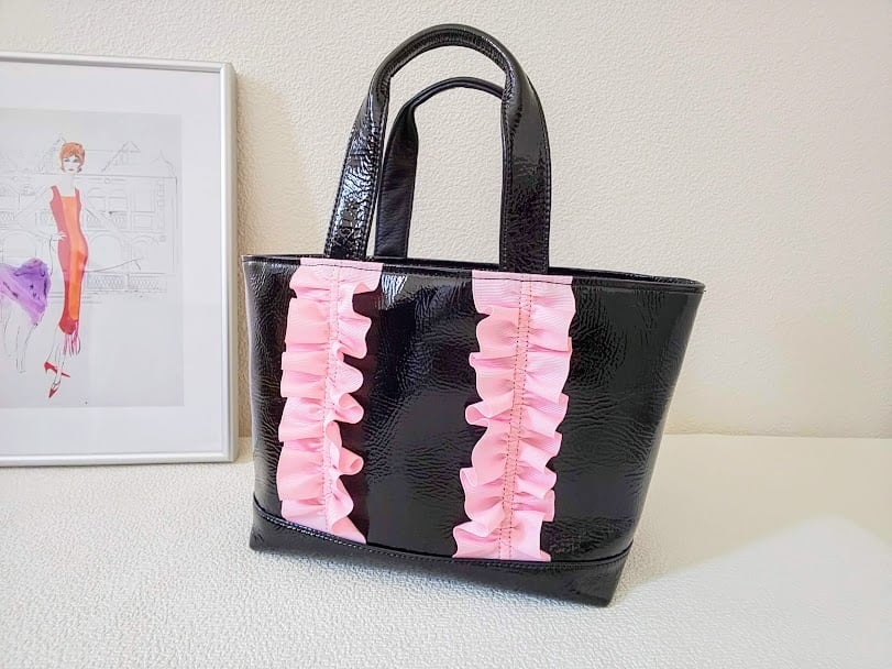 【全14色】リボントート黒:S【リボンベビーピンク】