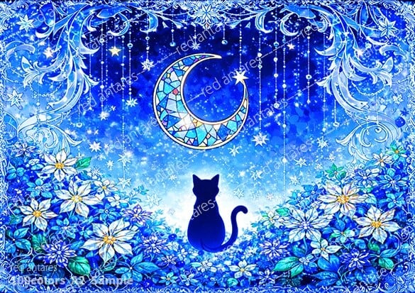 第14弾 100色DA 猫と月の秘密の時間 | ダイヤモンドアート専門店 red