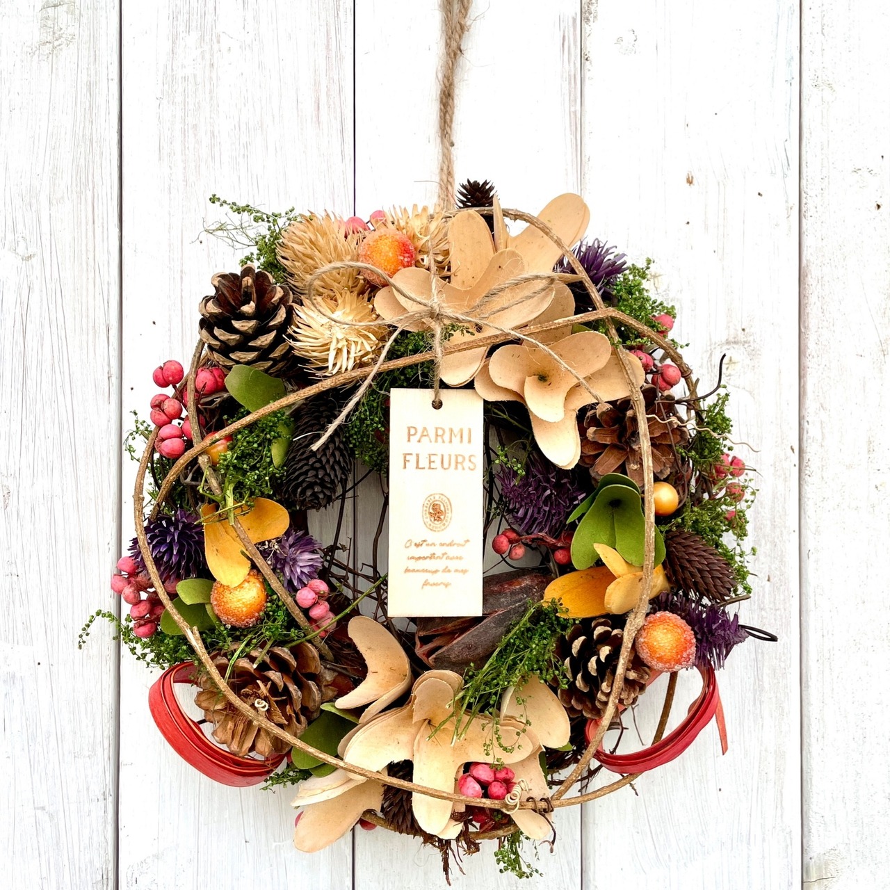 ドライフラワーリース◇natural ◇welcome プレート付き◇プレゼント 