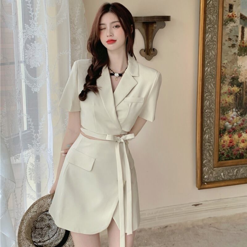 サマーショートジャケット ハイウェストウェストスカート 夏物 YY-ファッション43369399440