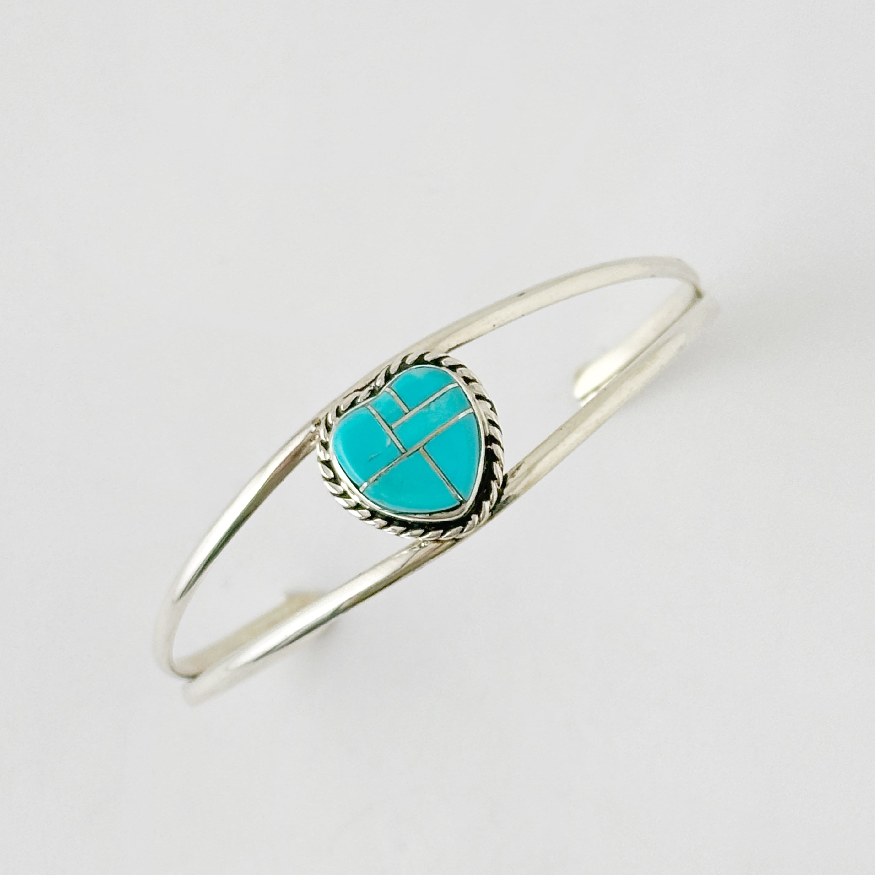 Indian Jewelry 》一点物 ハート シルバーインレイ ターコイズ