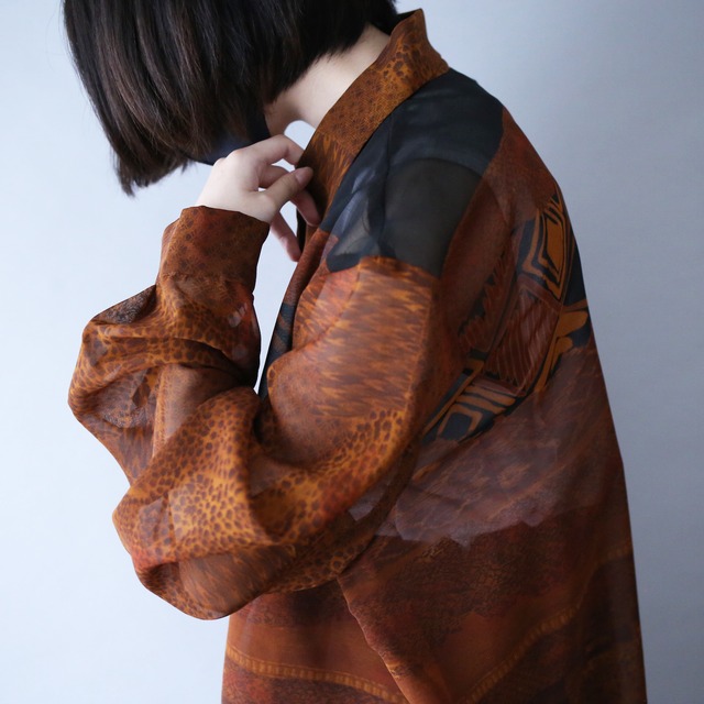 modern coloring art pattern loose silhouette see-through shirt