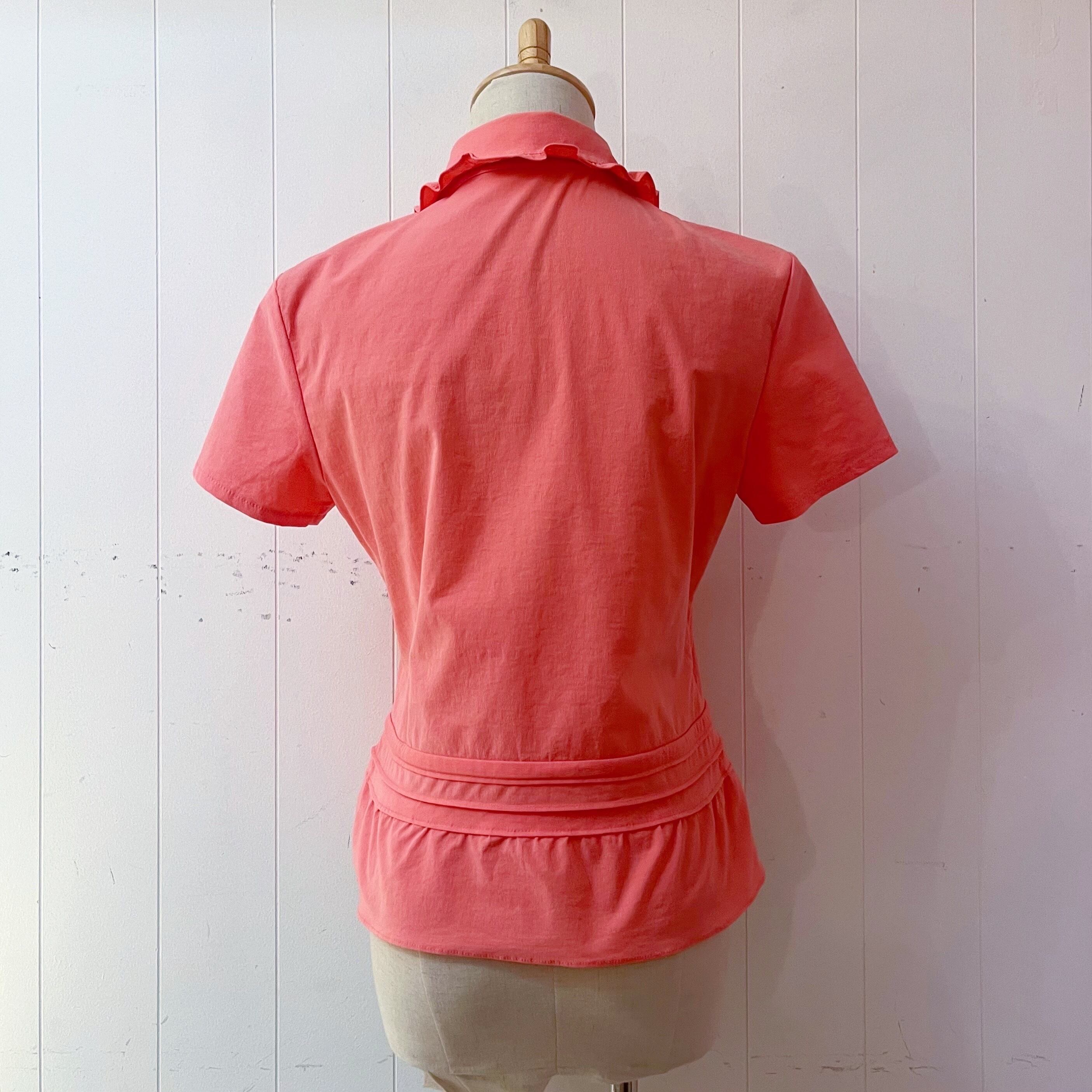 fluorescent pink frill blouse