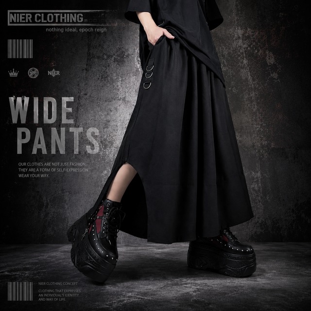 《BASEランキング1位記念祭》SIDE CURVED CUT WIDE PANTS【NIER BLACK】