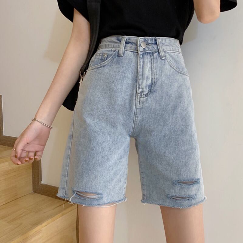 ウィメンズジーンズストレートルーズ2020夏新作スタイル破れたショーツ今年人気の5点パンツ 1号婦人22770574253